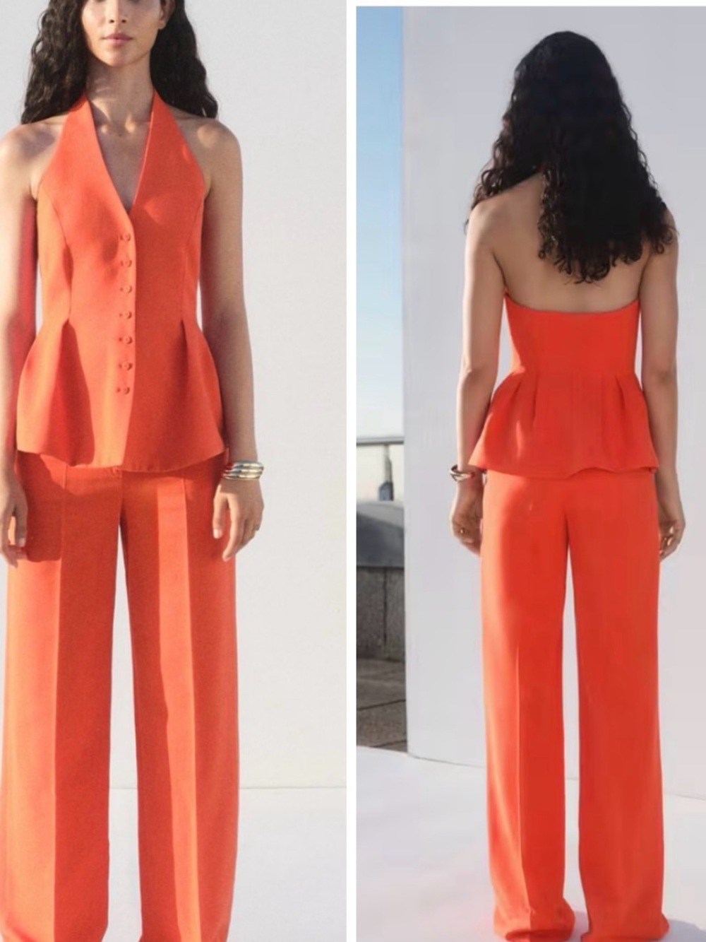 New Mango Coral Halter Neck Pants Set